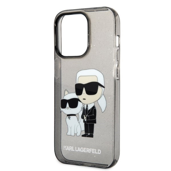 Puzdro pre Apple iPhone 14 Pro Max, Karl Lagerfeld, Glitter Karl & Choupette, Čierne