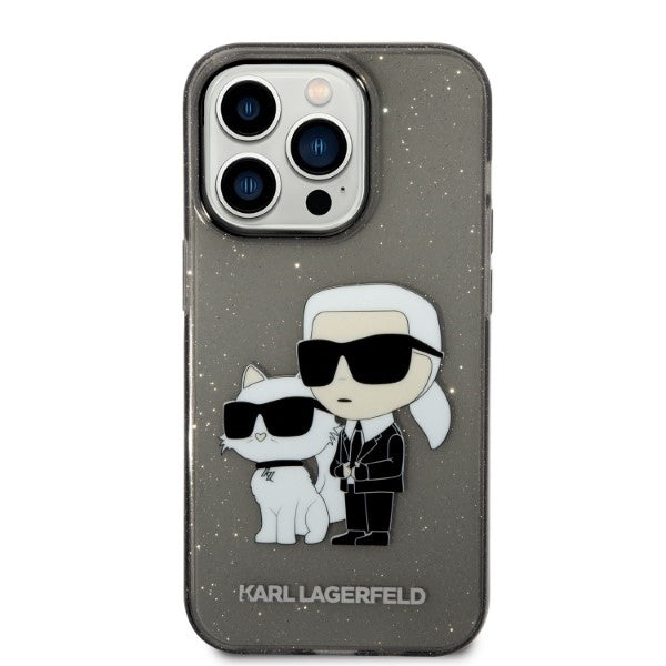 Puzdro pre Apple iPhone 14 Pro Max, Karl Lagerfeld, Glitter Karl & Choupette, Čierne
