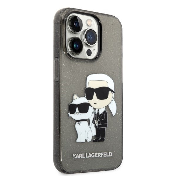 Puzdro pre Apple iPhone 14 Pro Max, Karl Lagerfeld, Glitter Karl & Choupette, Čierne