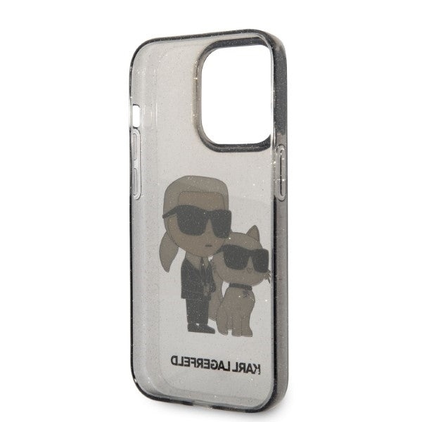 Puzdro pre Apple iPhone 14 Pro Max, Karl Lagerfeld, Glitter Karl & Choupette, Čierne