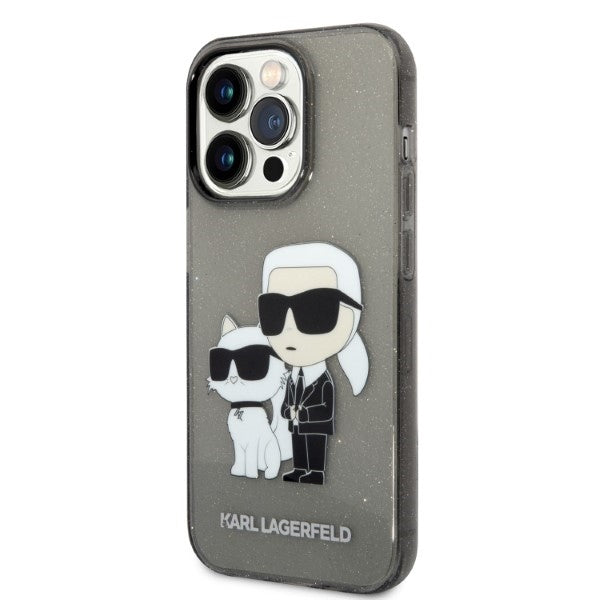 Puzdro pre Apple iPhone 14 Pro Max, Karl Lagerfeld, Glitter Karl & Choupette, Čierne