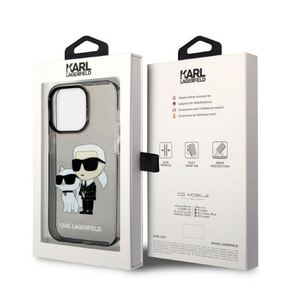 Puzdro pre Apple iPhone 14 Pro Max, Karl Lagerfeld, Glitter Karl & Choupette, Čierne