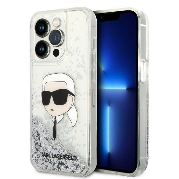 Puzdro pre Apple iPhone 14 Pro Max, Karl Lagerfeld, Glitter Karl's Head, Strieborné