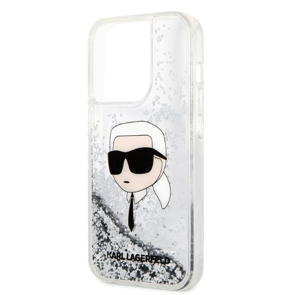 Puzdro pre Apple iPhone 14 Pro Max, Karl Lagerfeld, Glitter Karl's Head, Strieborné