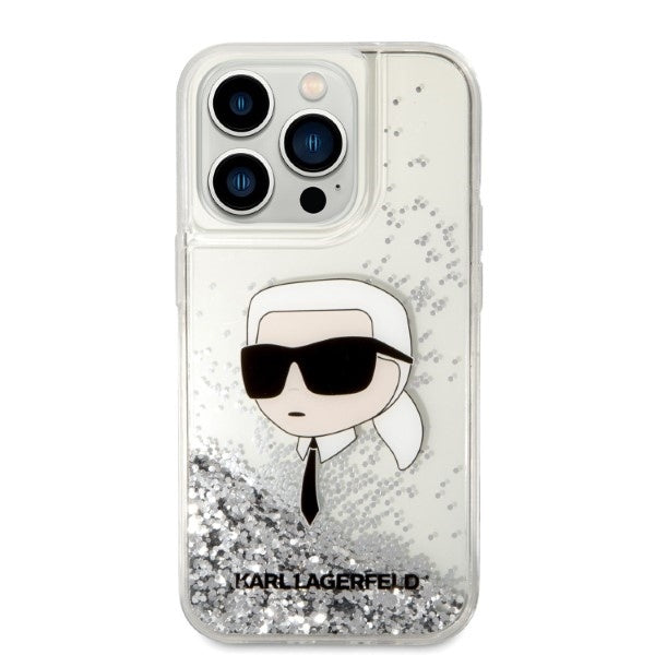 Puzdro pre Apple iPhone 14 Pro Max, Karl Lagerfeld, Glitter Karl's Head, Strieborné
