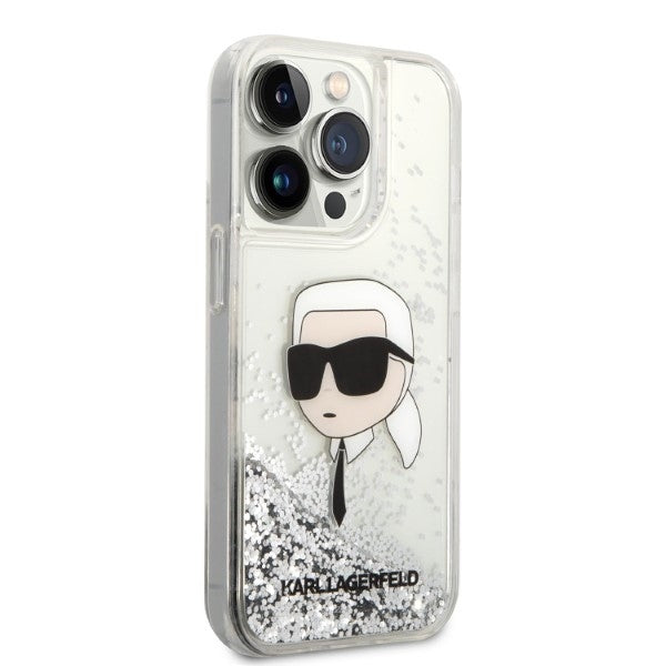 Puzdro pre Apple iPhone 14 Pro Max, Karl Lagerfeld, Glitter Karl's Head, Strieborné