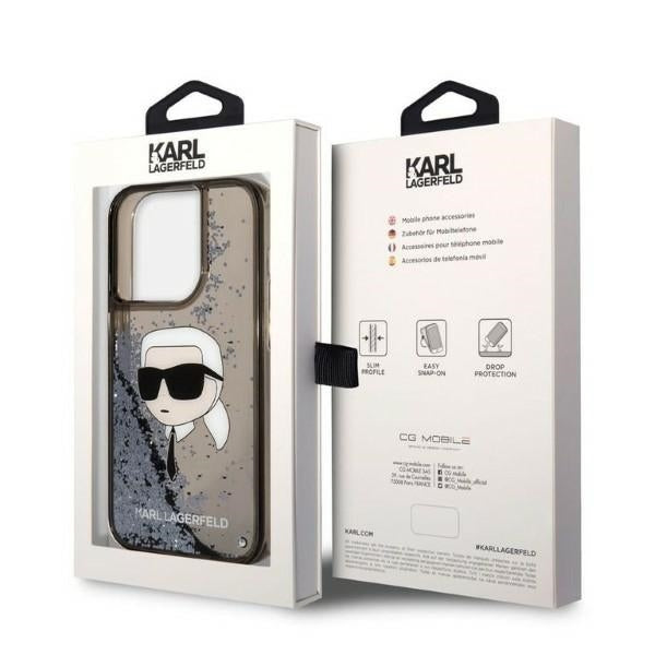 Puzdro pre Apple iPhone 14 Pro Max, Karl Lagerfeld, Glitter Karl's Head, Čierne