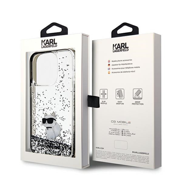 Puzdro pre Apple iPhone 14 Pro Max, Karl Lagerfeld, Liquid Glitter Choupette, Transparentné