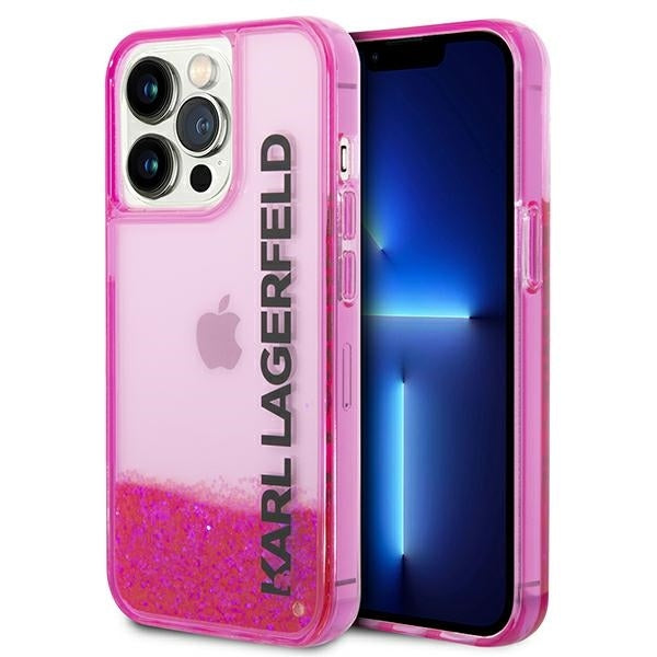Puzdro pre Apple iPhone 14 Pro Max, Karl Lagerfeld, Liquid Glitter KL Logo, Ružové