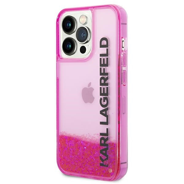 Puzdro pre Apple iPhone 14 Pro Max, Karl Lagerfeld, Liquid Glitter KL Logo, Ružové