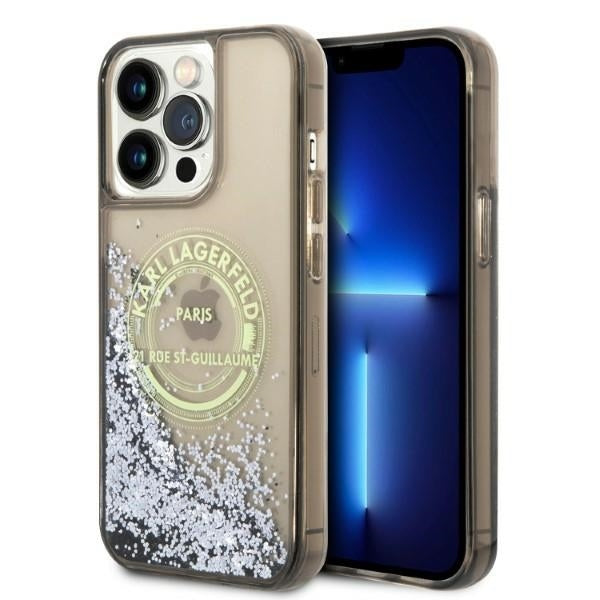 Puzdro pre Apple iPhone 14 Pro Max, Karl Lagerfeld, Liquid Glitter RSG, Čierne