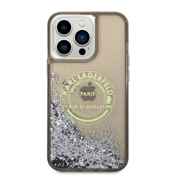 Puzdro pre Apple iPhone 14 Pro Max, Karl Lagerfeld, Liquid Glitter RSG, Čierne