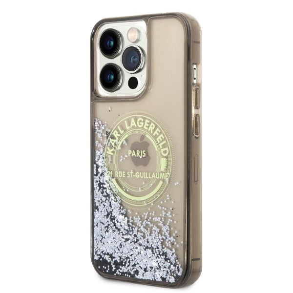 Puzdro pre Apple iPhone 14 Pro Max, Karl Lagerfeld, Liquid Glitter RSG, Čierne