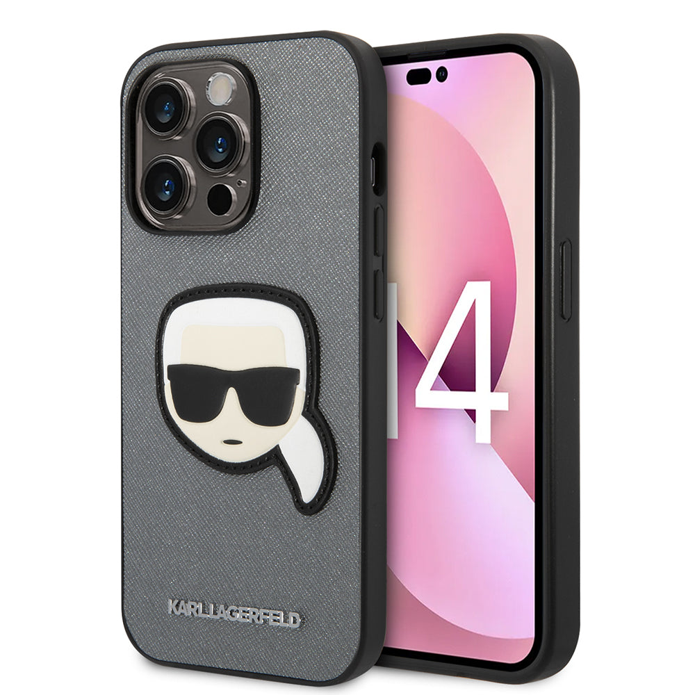 Case for Apple iPhone 14 Pro Max, Karl Lagerfeld, Saffiano Karl's Head, Silver