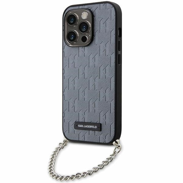 Puzdro pre Apple iPhone 14 Pro Max, Karl Lagerfeld, Saffiano Monogram Chain, Strieborné