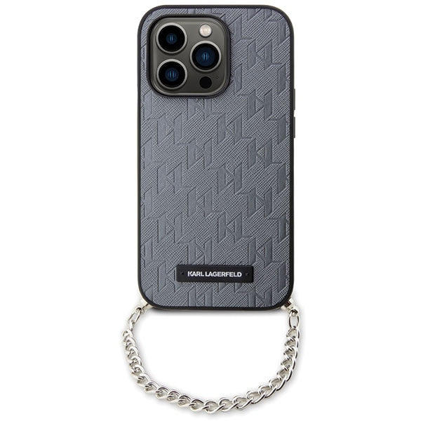 Puzdro pre Apple iPhone 14 Pro Max, Karl Lagerfeld, Saffiano Monogram Chain, Strieborné