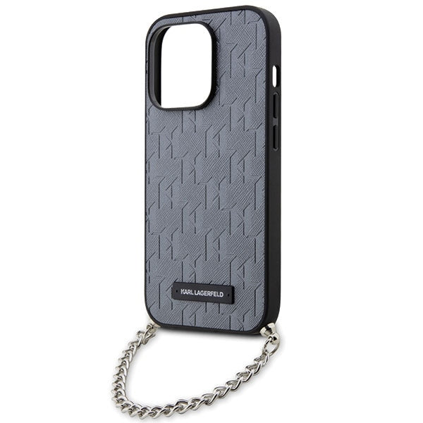 Puzdro pre Apple iPhone 14 Pro Max, Karl Lagerfeld, Saffiano Monogram Chain, Strieborné
