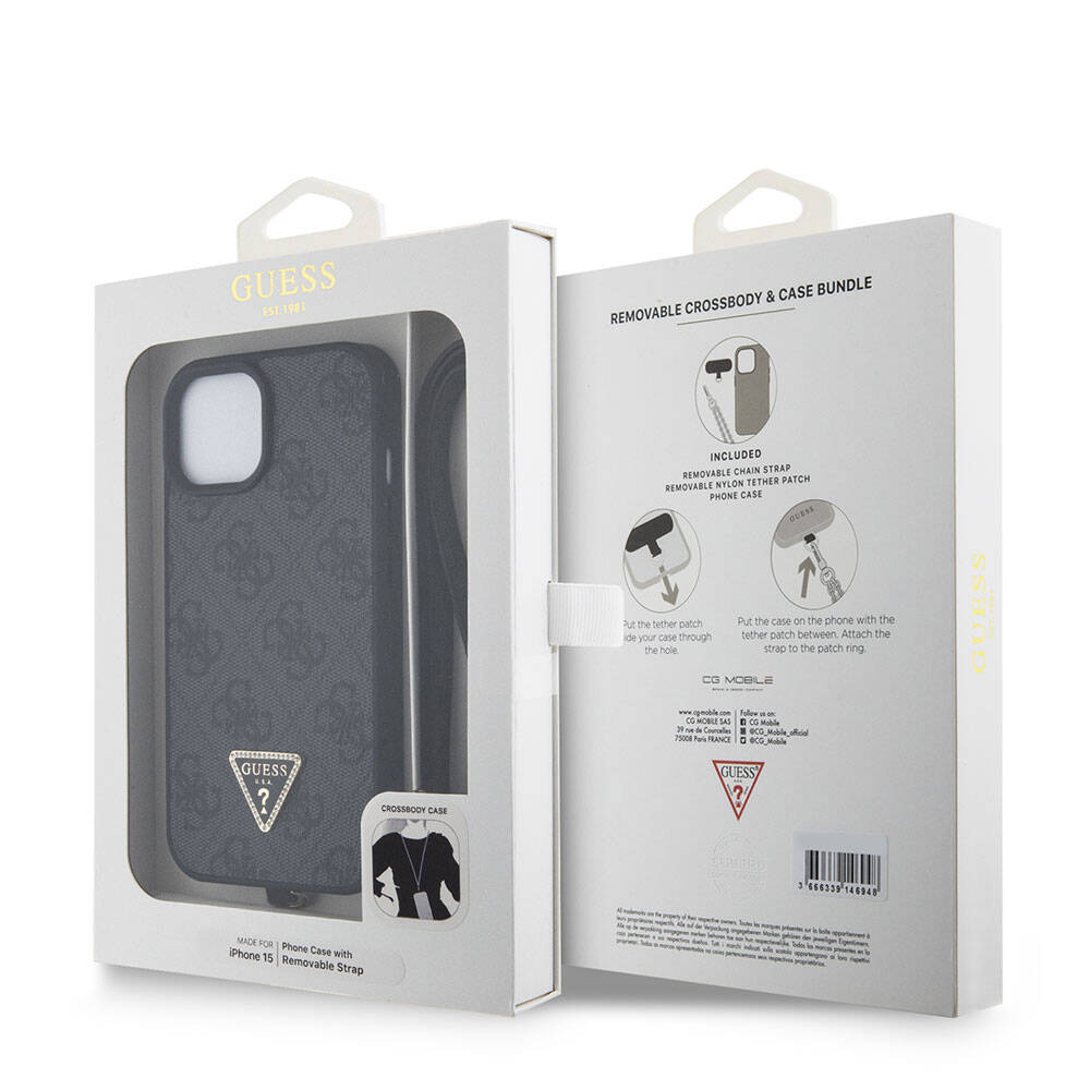 Puzdro pre Apple iPhone 15 / 14, Guess, Crossbody 4G Metal Logo, Čierne