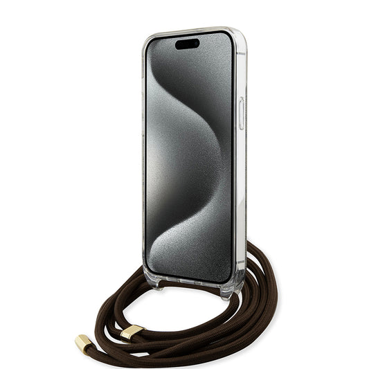 Case for Apple iPhone 15, Guess, 4G IML Printed Crossbody, Brown
