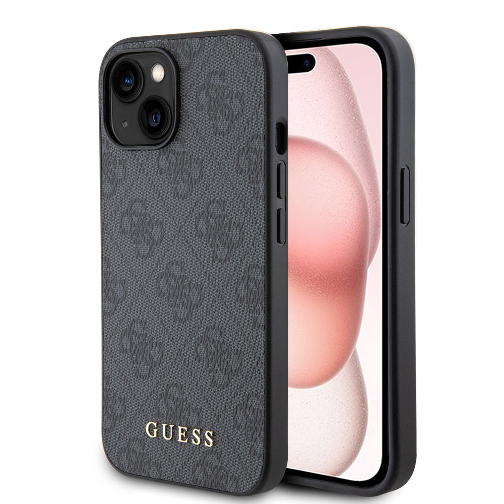 Puzdro pre Apple iPhone 15, Guess, 4G Metal Gold Logo, Sivé