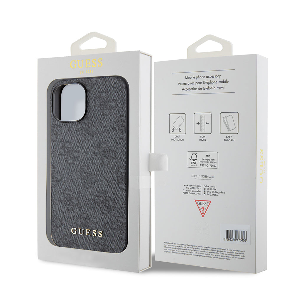 Puzdro pre Apple iPhone 15, Guess, 4G Metal Gold Logo, Sivé