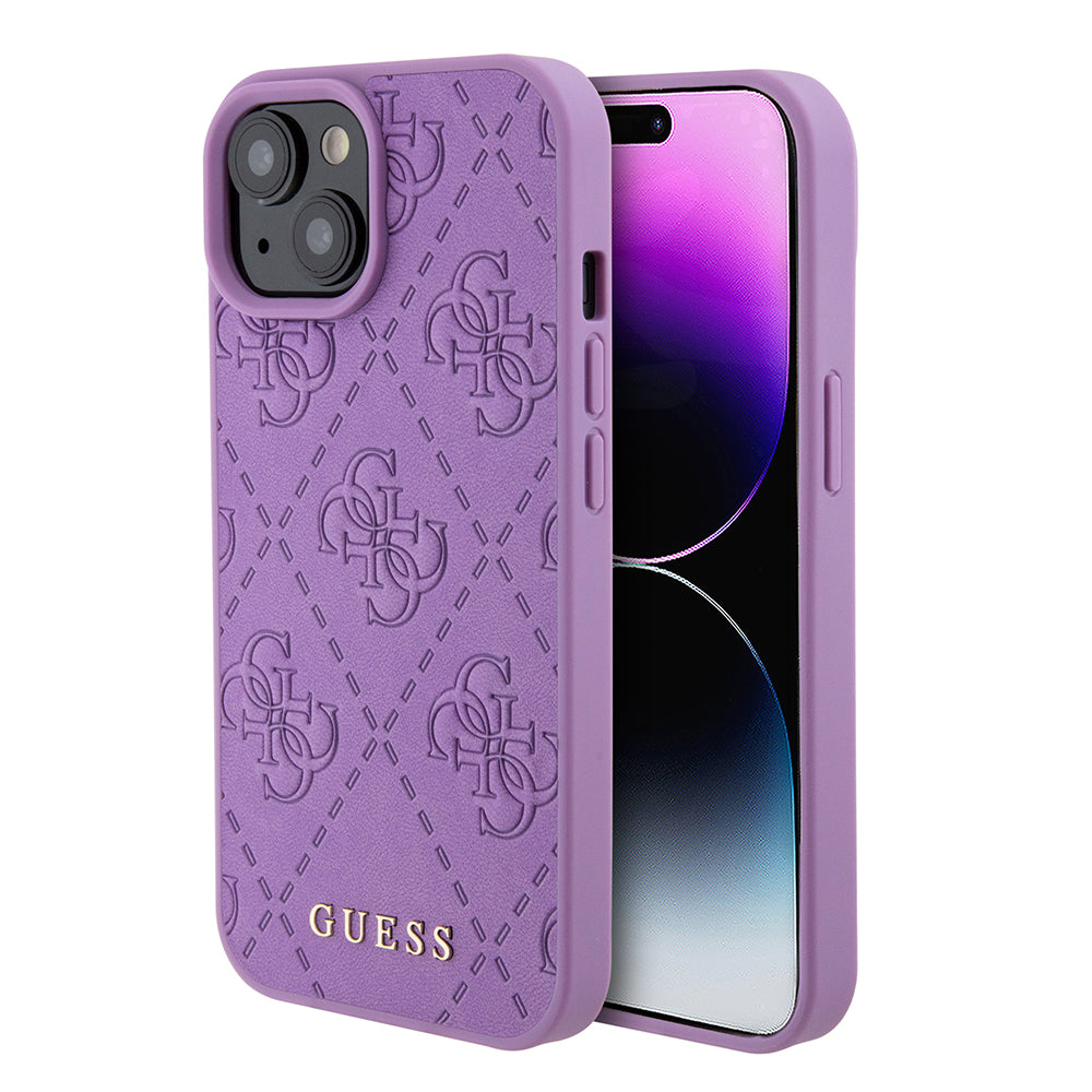 Puzdro pre Apple iPhone 15, Guess, 4G Stamped, Svetlofialové