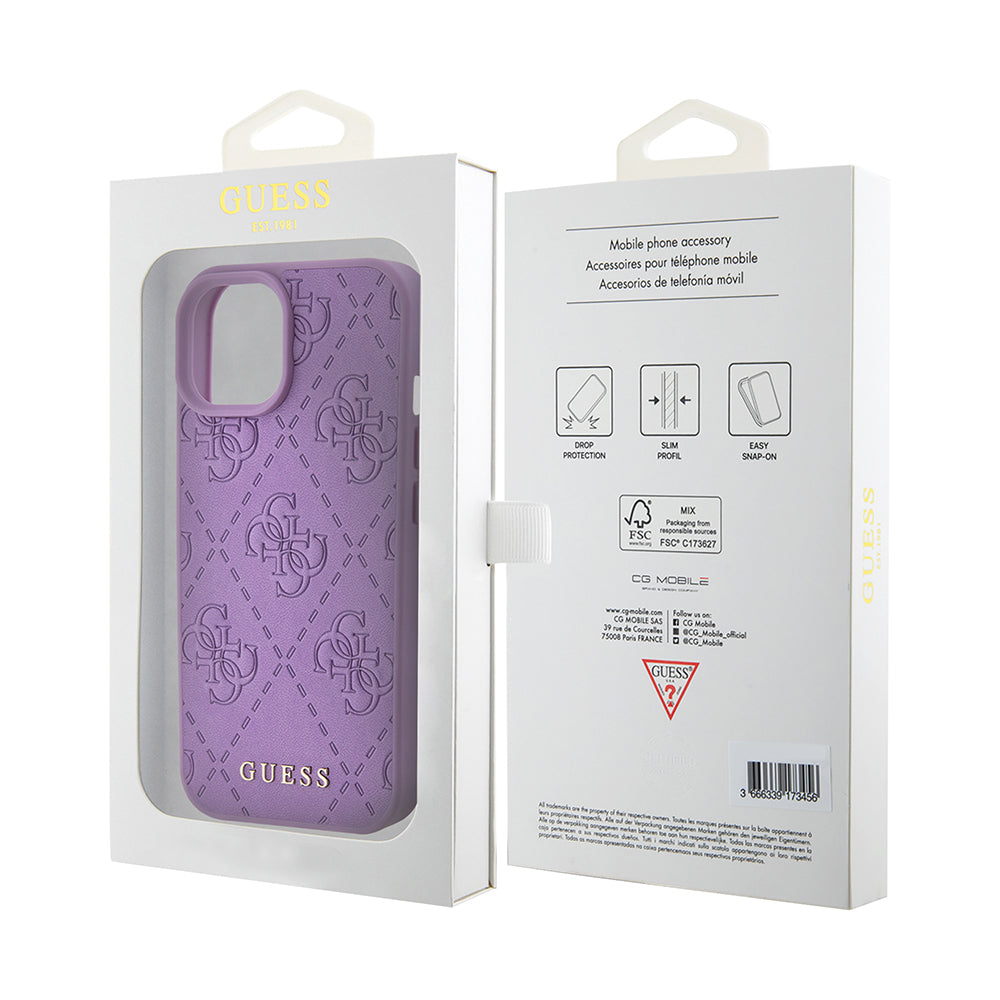 Puzdro pre Apple iPhone 15, Guess, 4G Stamped, Svetlofialové