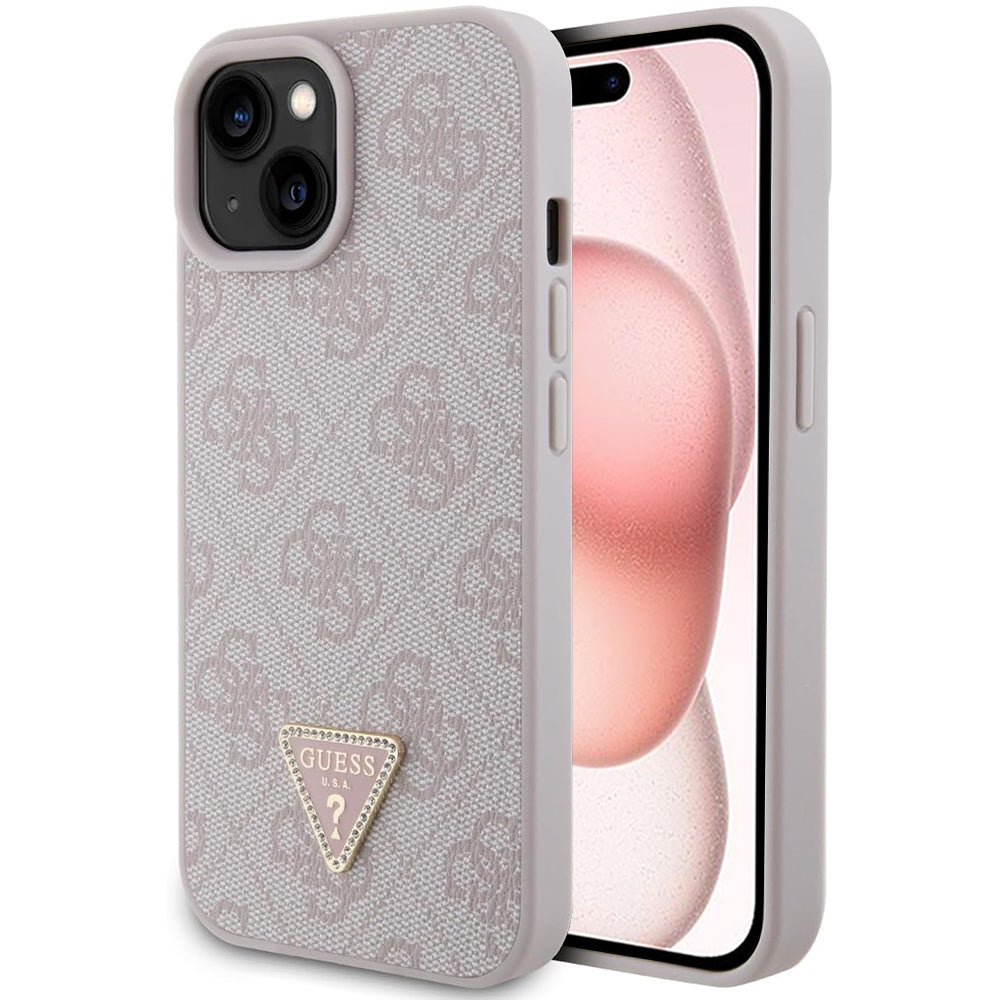 Puzdro pre Apple iPhone 15, Guess, 4G Triangle Strass, Ružové