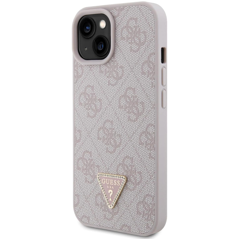 Puzdro pre Apple iPhone 15, Guess, 4G Triangle Strass, Ružové