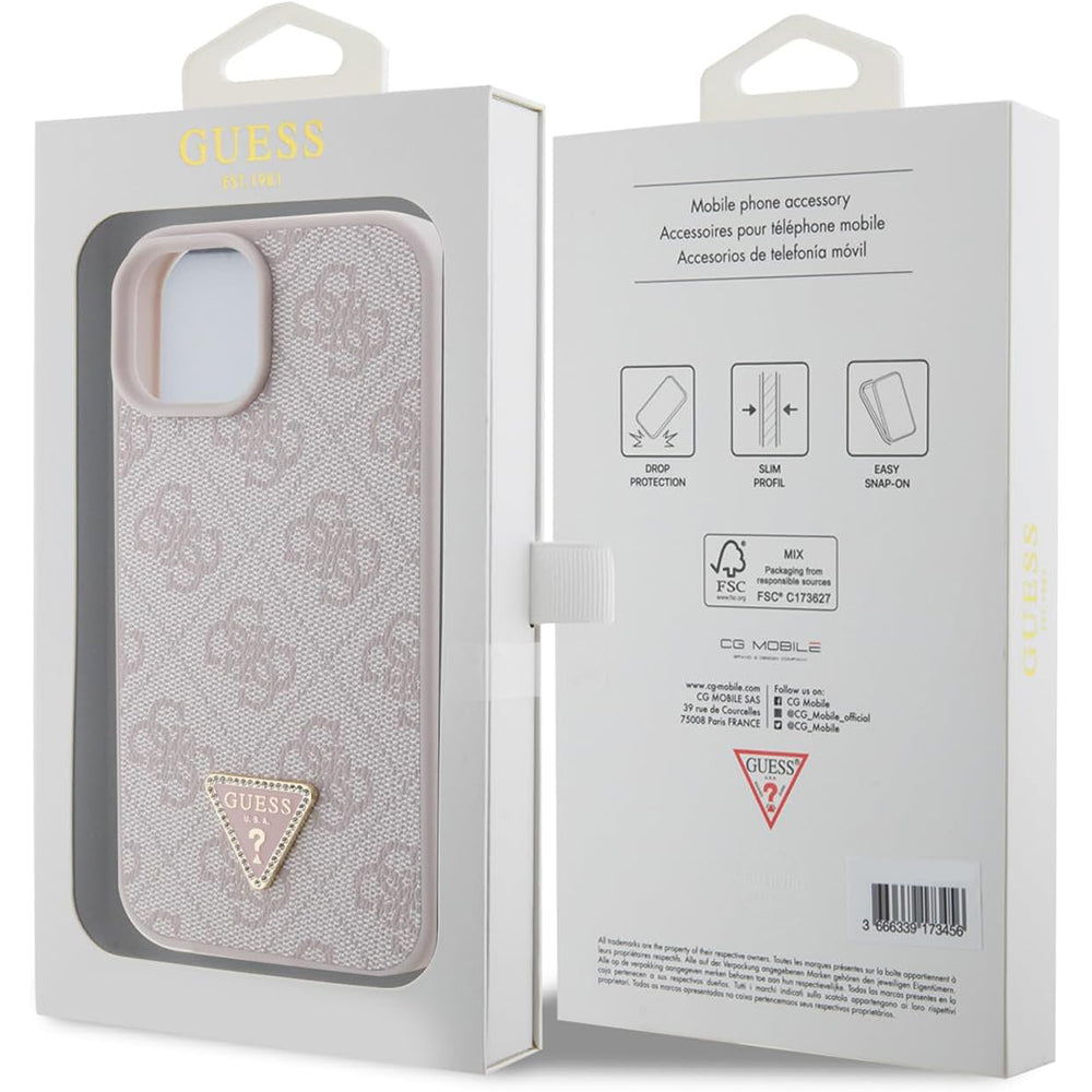 Puzdro pre Apple iPhone 15, Guess, 4G Triangle Strass, Ružové