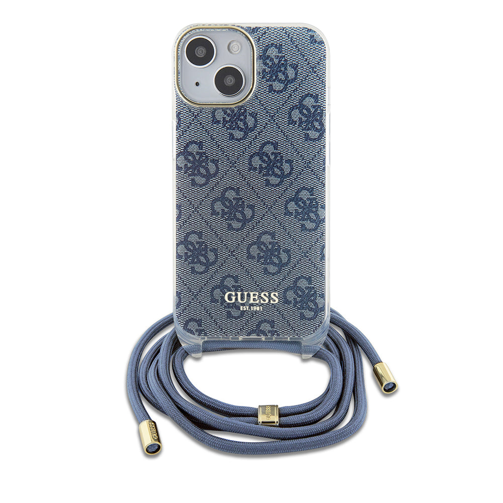 Puzdro pre Apple iPhone 15, Guess, Crossbody Cord 4G Print, Modrá