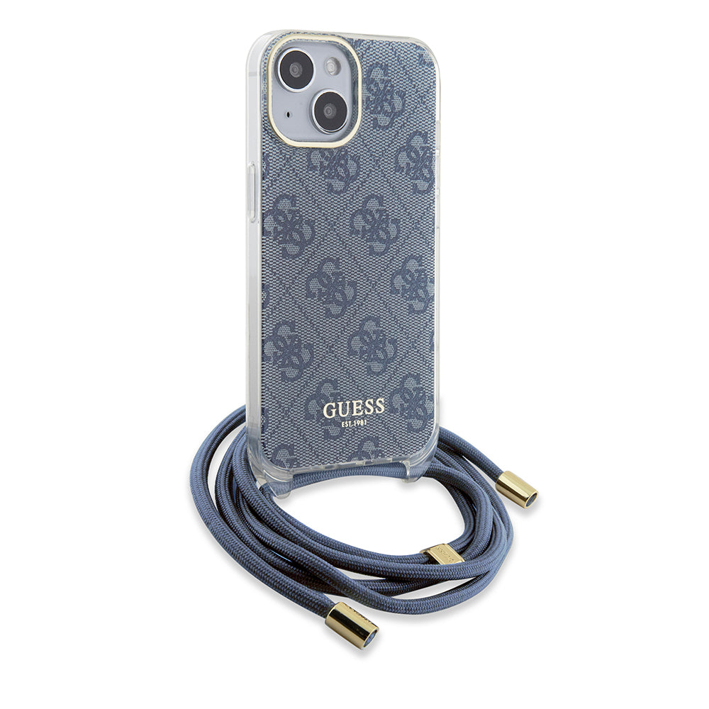 Puzdro pre Apple iPhone 15, Guess, Crossbody Cord 4G Print, Modrá