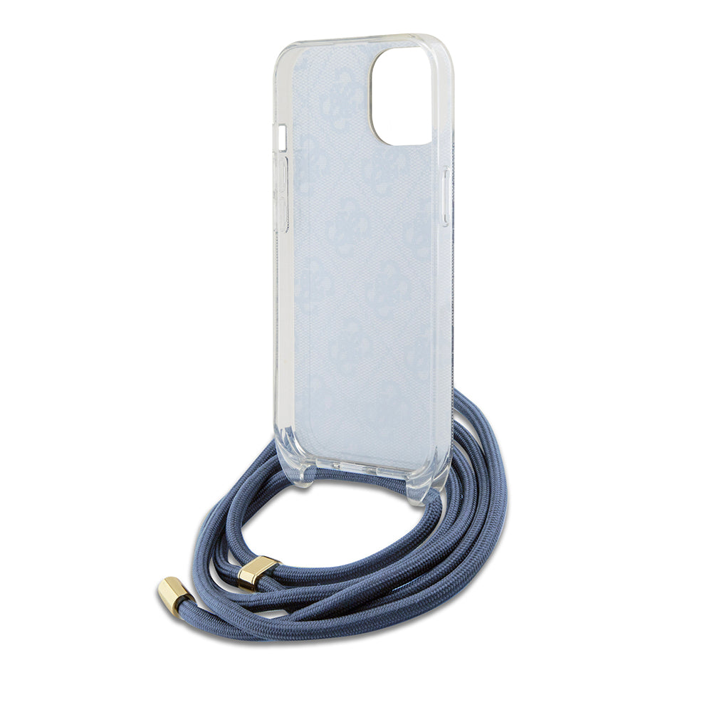 Puzdro pre Apple iPhone 15, Guess, Crossbody Cord 4G Print, Modrá