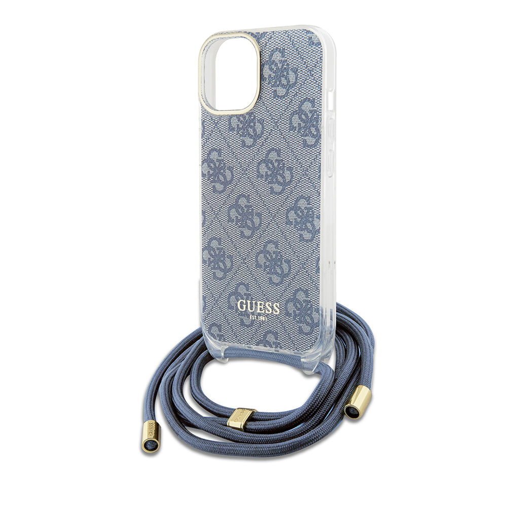 Puzdro pre Apple iPhone 15, Guess, Crossbody Cord 4G Print, Modrá