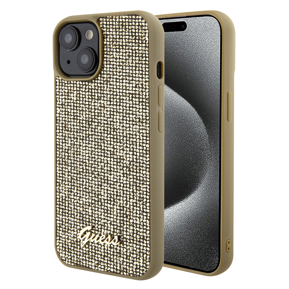 Puzdro pre Apple iPhone 15, Guess, Disco Metal Script, Zlaté