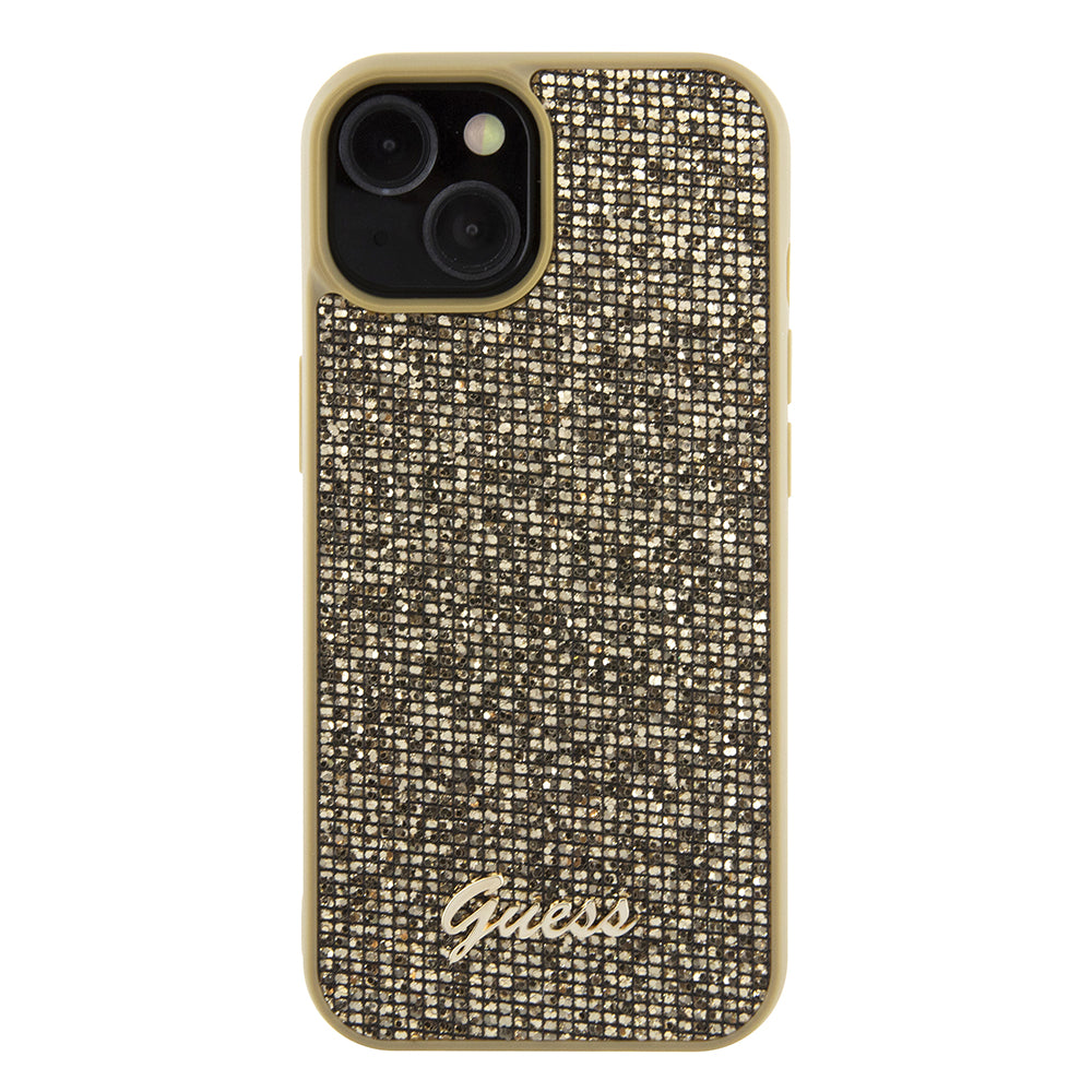Puzdro pre Apple iPhone 15, Guess, Disco Metal Script, Zlaté