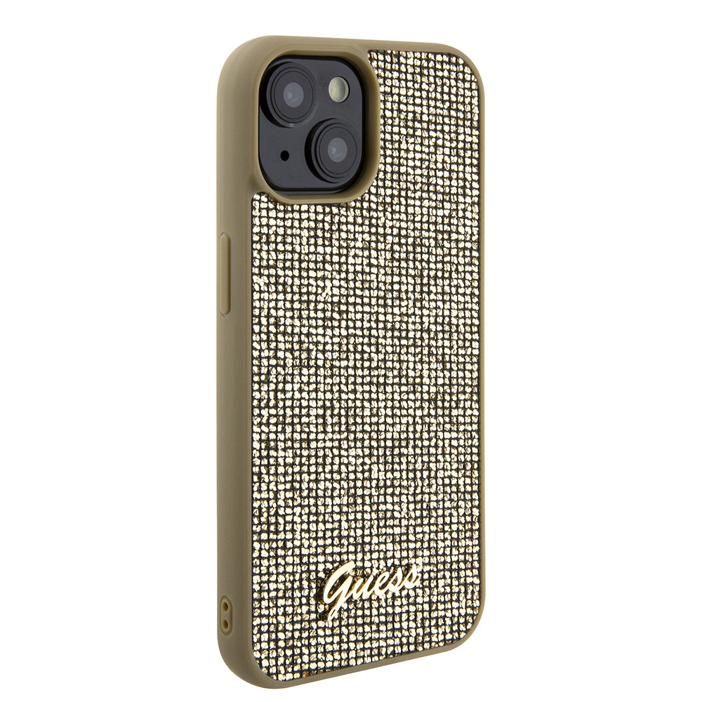 Puzdro pre Apple iPhone 15, Guess, Disco Metal Script, Zlaté