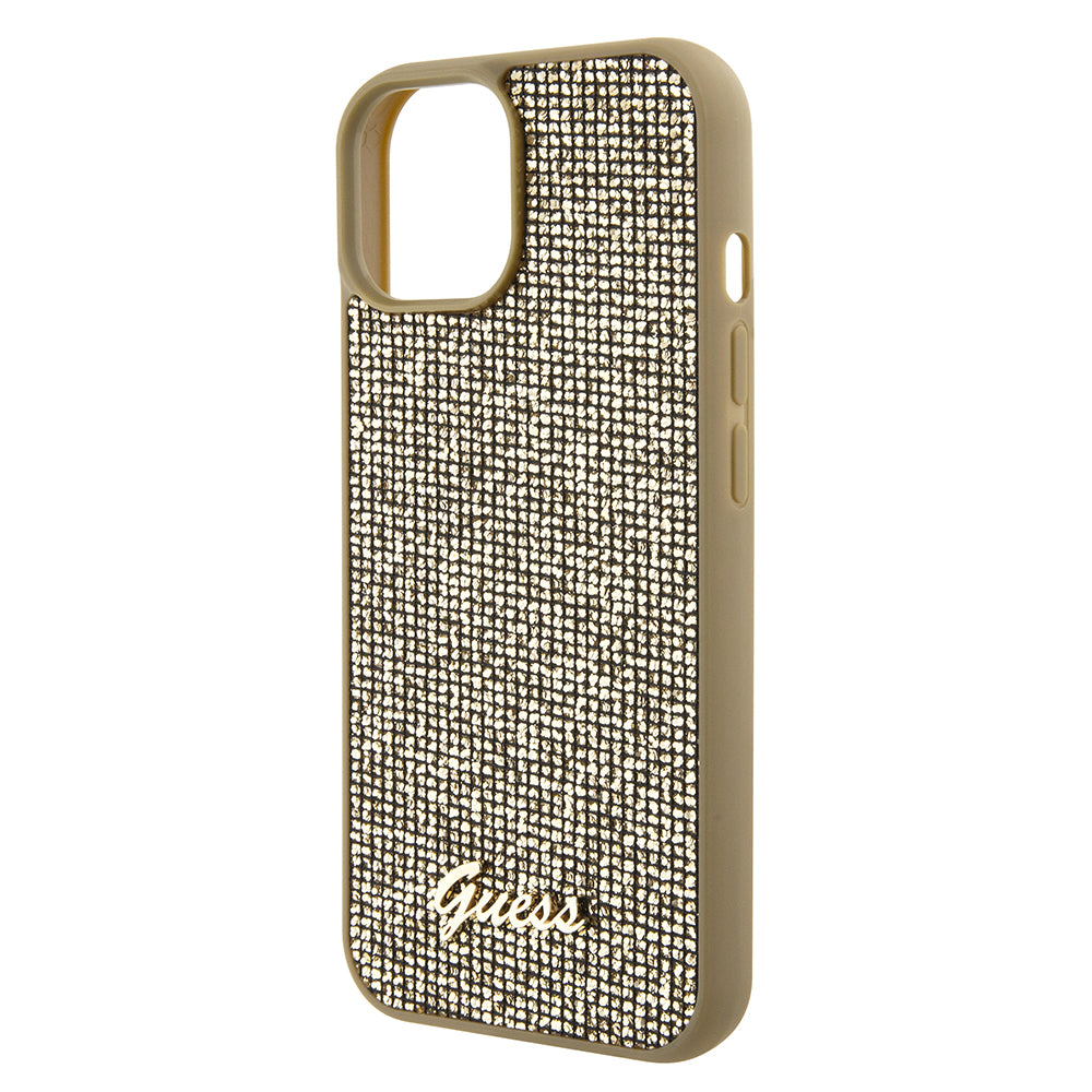 Puzdro pre Apple iPhone 15, Guess, Disco Metal Script, Zlaté