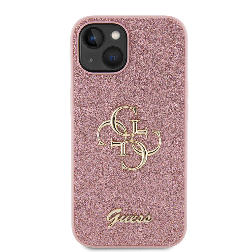 Puzdro pre Apple iPhone 15, Guess, Glitter Big 4G Script, Ružové