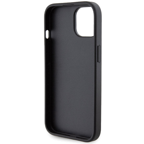 Puzdro pre Apple iPhone 15, Guess, Grip Stand 4G Saffiano Strass, Čierne