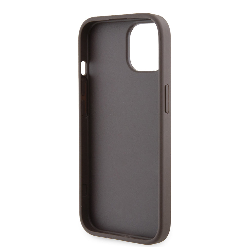 Puzdro pre Apple iPhone 15, Guess, Grip Stand 4G Triangle Strass, Hnedé