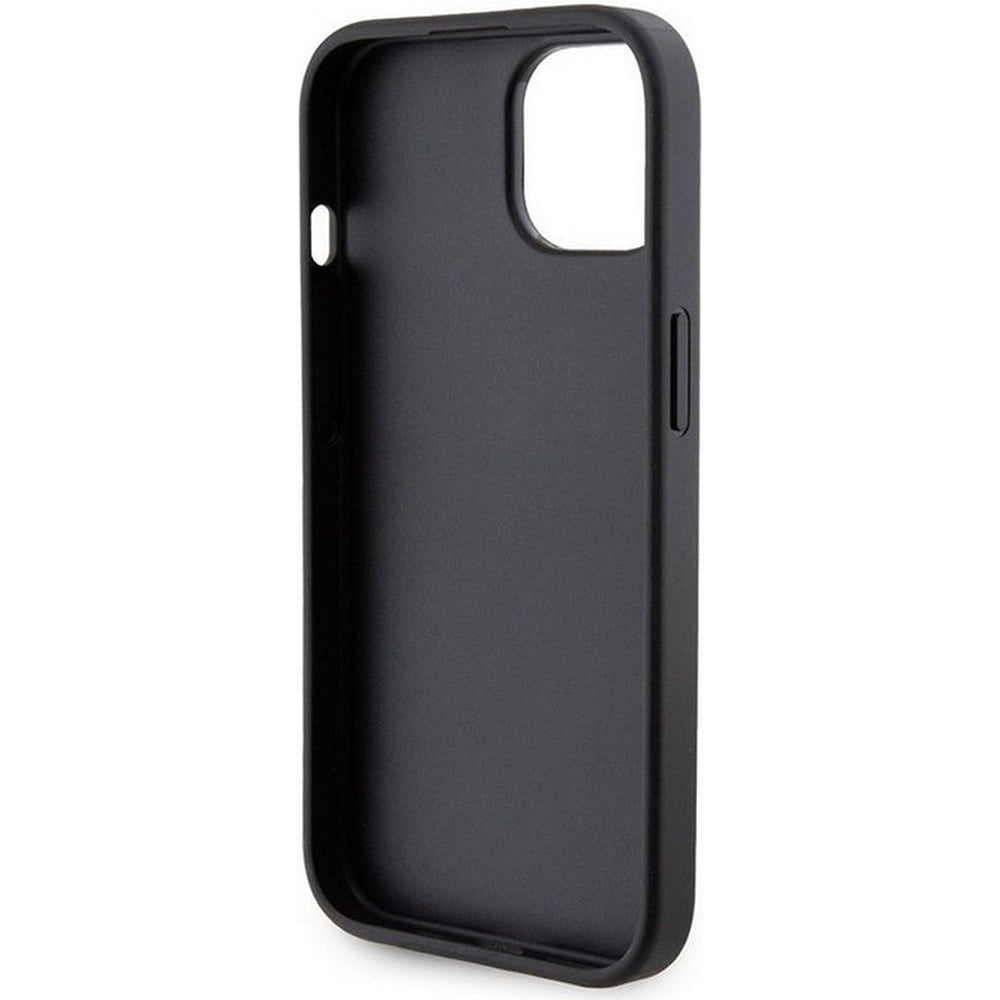 Puzdro pre Apple iPhone 15, Guess, Grip Stand 4G Triangle Strass, Čierne