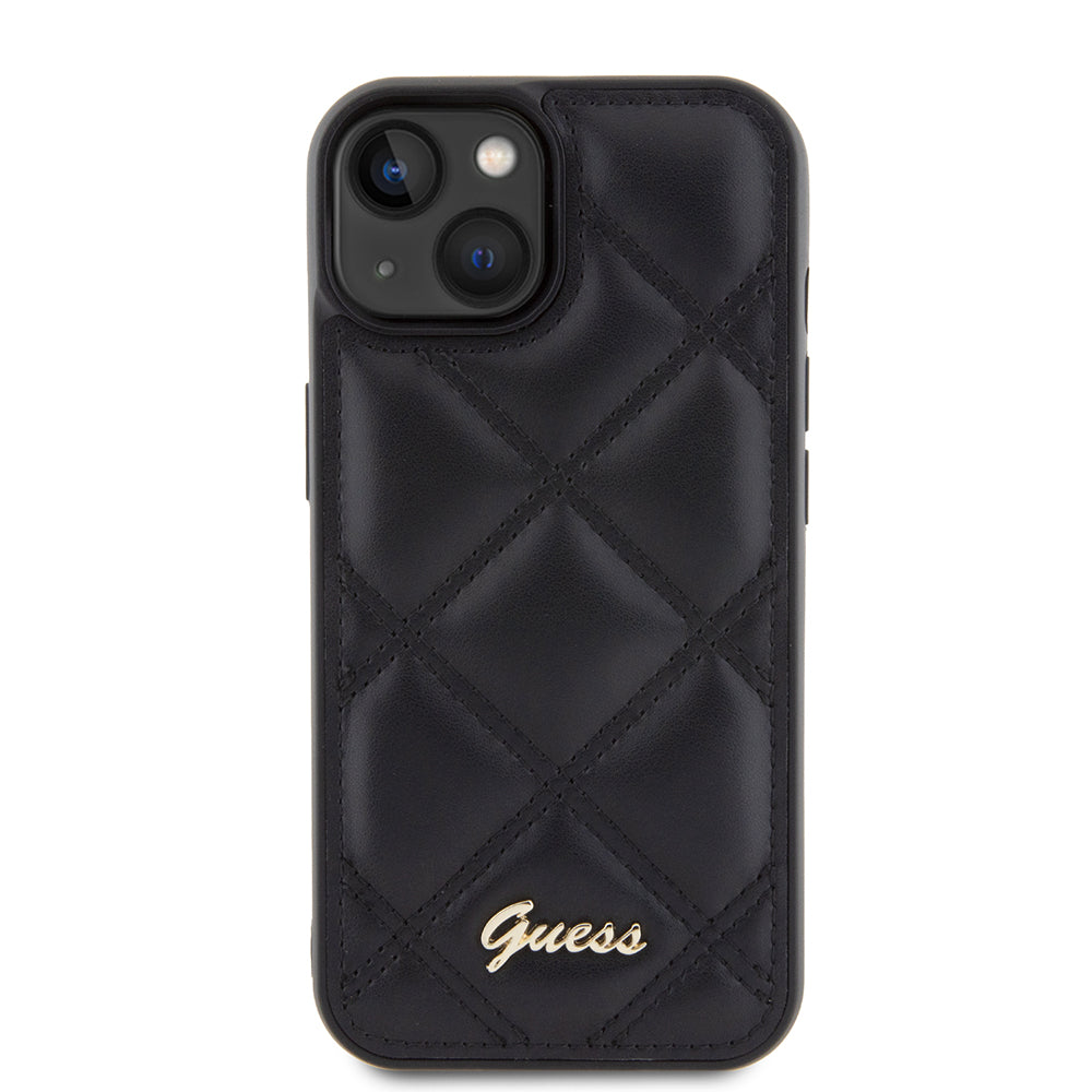 Puzdro pre Apple iPhone 15, Guess, Quilted Metal Logo, Čierne