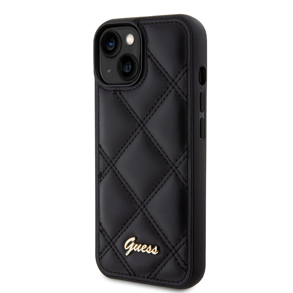 Puzdro pre Apple iPhone 15, Guess, Quilted Metal Logo, Čierne