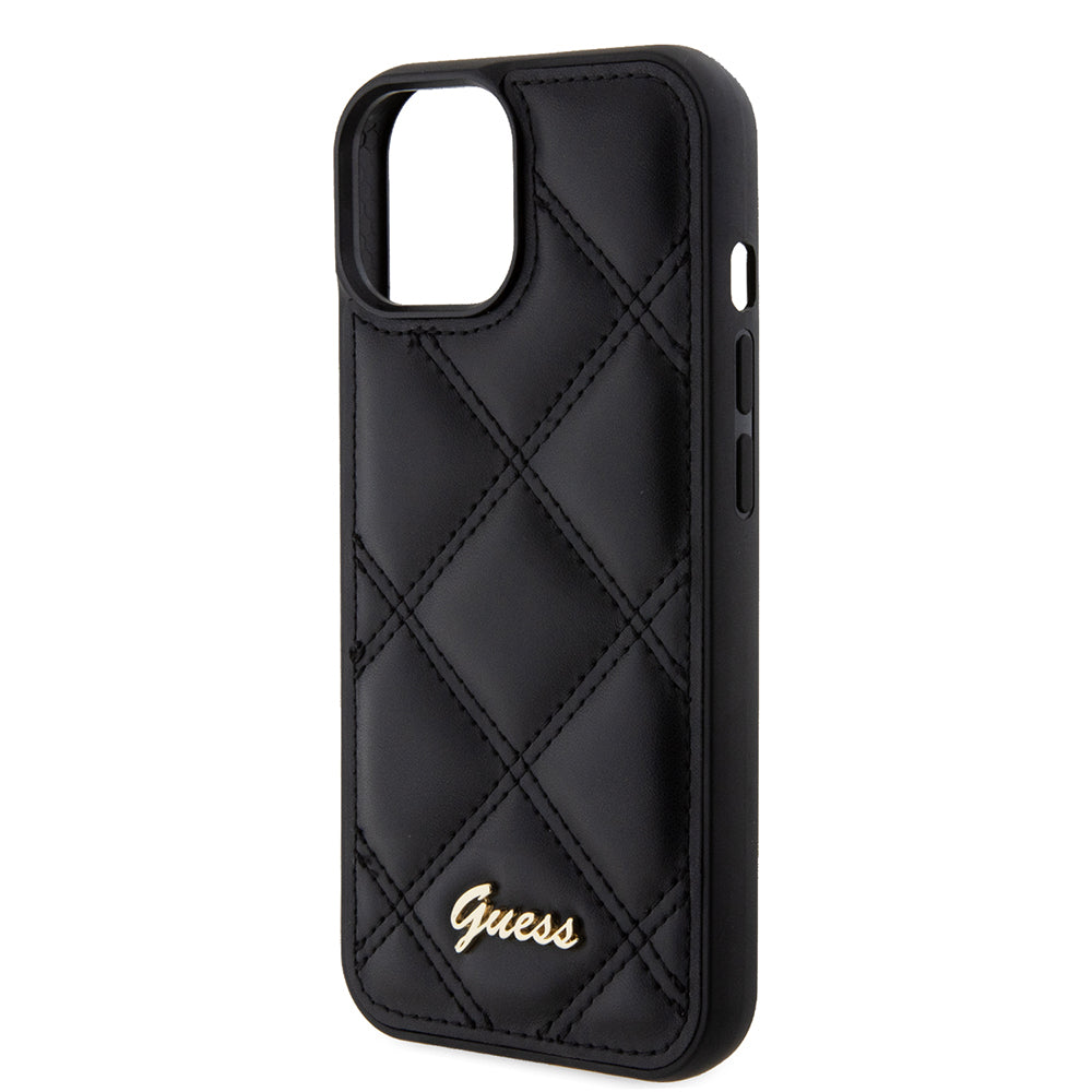Puzdro pre Apple iPhone 15, Guess, Quilted Metal Logo, Čierne