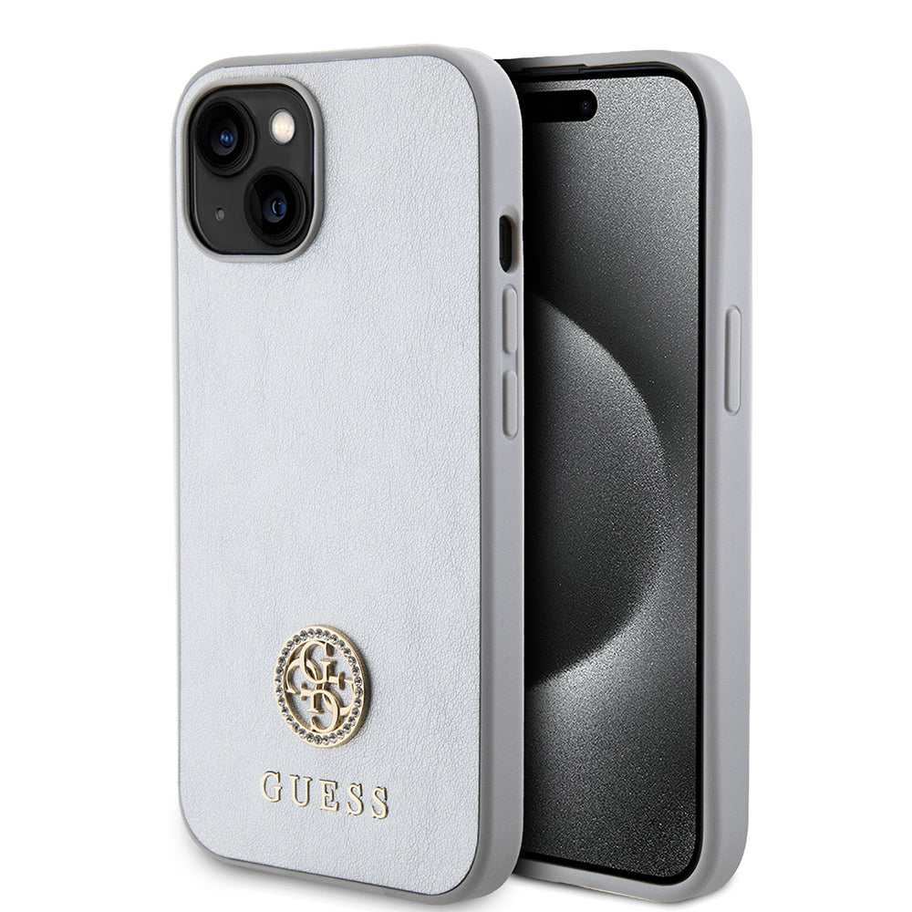 Puzdro pre Apple iPhone 15, Guess, Strass Metal Logo, Strieborné