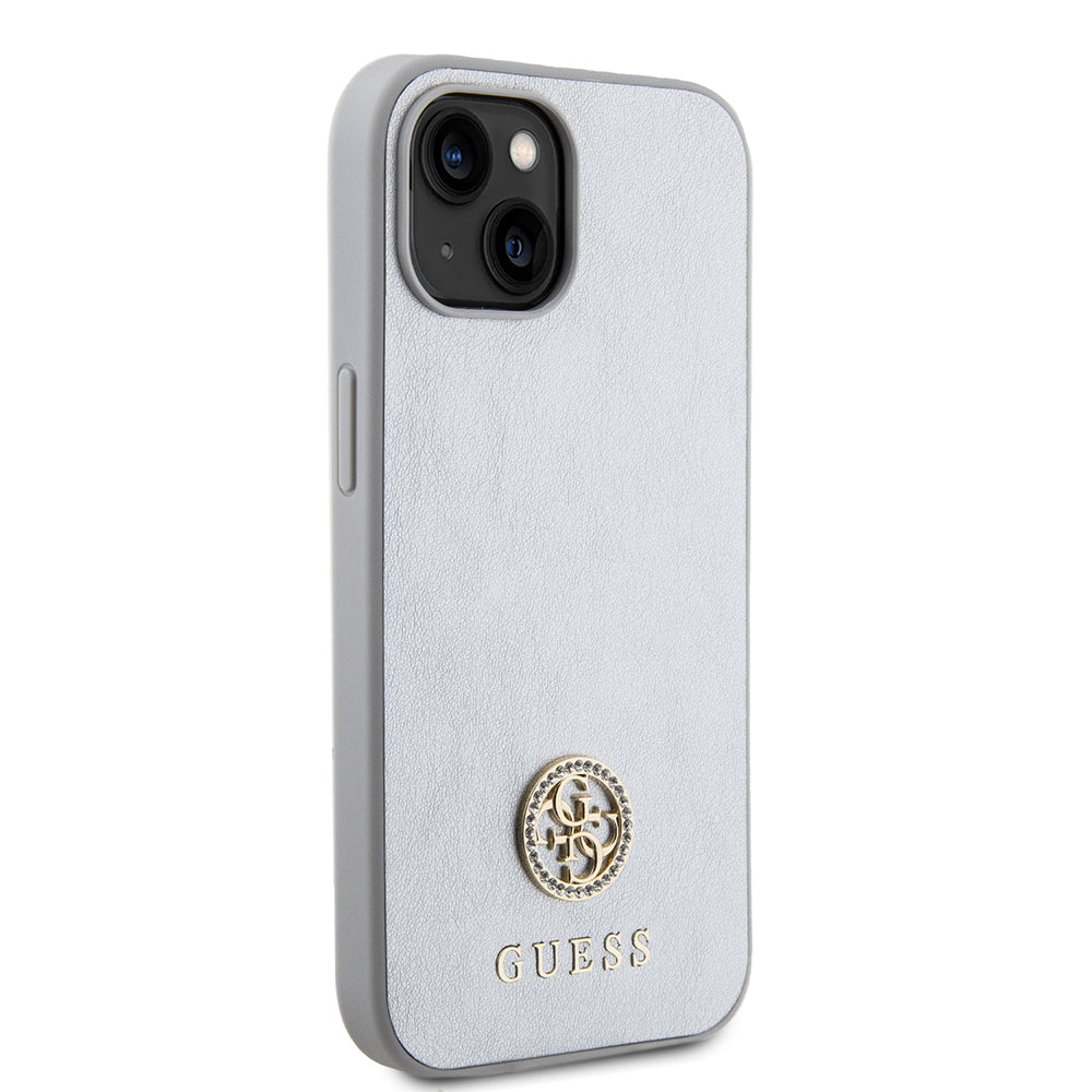 Puzdro pre Apple iPhone 15, Guess, Strass Metal Logo, Strieborné