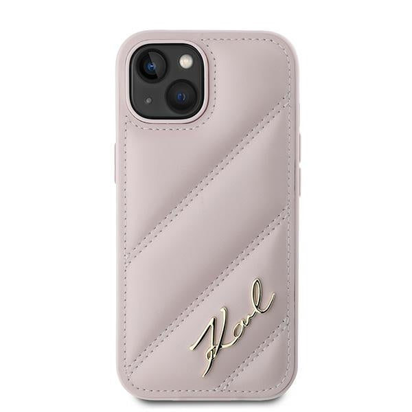 Puzdro pre Apple iPhone 15, Karl Lagerfeld, Diagonal Quilted Script, Ružové