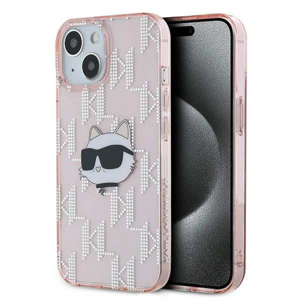 Puzdro pre Apple iPhone 15, Karl Lagerfeld, IML Luxury Monogram Choupette's Head, Ružové