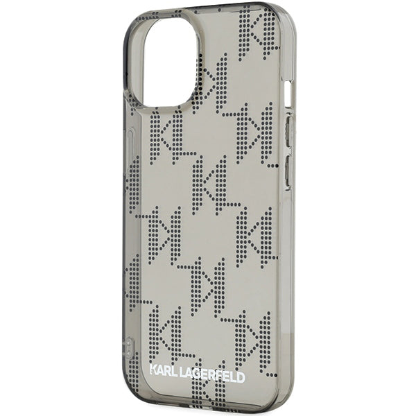 Puzdro pre Apple iPhone 15, Karl Lagerfeld, IML Luxury Monogram KL Pattern with Strap, Čierne